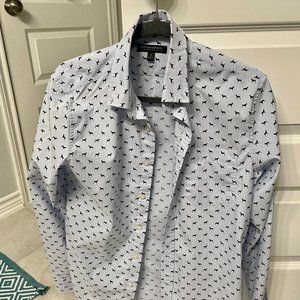 Banana Republic Slim Fit Light Blue Button-Down, dog print, Size S